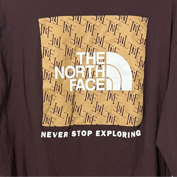 Men's Brown The North Face Long Sleeve Shirt Logo Size Large - Picture 2 of 7